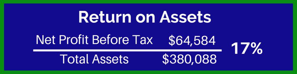 Blue rectangle with green border and an equation for finding the Return on Assets.